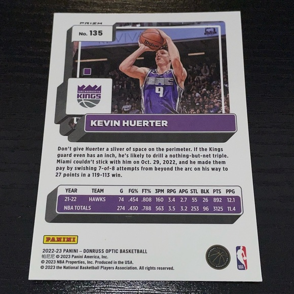 2022-23 KEVIN HUERTER SACRAMENTO KINGS Pink Prizm Basketball Card #135 - Picture 2 of 2